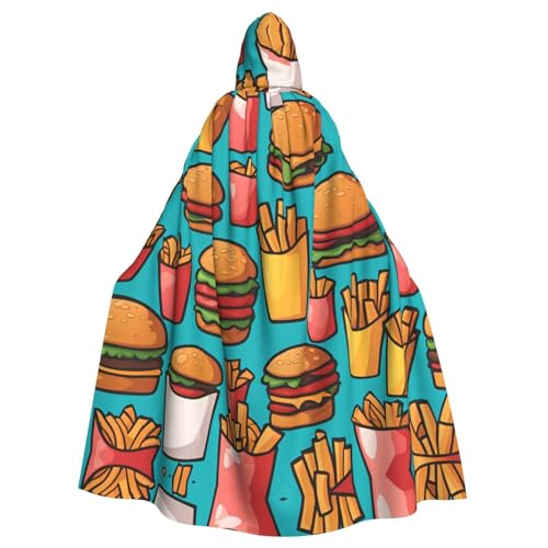 Aakdgd Cartoon-Burger-Pommes-Druck, Halloween-Umhang mit Kapuze für Erwachsene, für Kostümpartys und Themenveranstaltungen Aakdgd Cartoon-Burger-Pommes-Druck, Halloween-Umhang mit Kapuze für Erwachsene, für Kostümpartys und Themenveranstaltungen von Aakdgd
