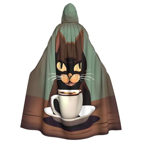 Aakdgd Kapuzenumhang für Erwachsene, Motiv: Kaffeekatzen, Trinkkaffee, für Halloween, Erwachsene, für Kostümpartys und Themenveranstaltungen Aakdgd Kapuzenumhang für Erwachsene, Motiv: Kaffeekatzen, Trinkkaffee, für Halloween, Erwachsene, für Kostümpartys und Themenveranstaltungen von Aakdgd