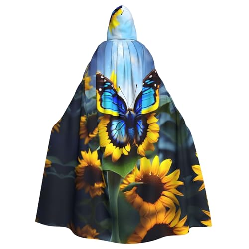 Aakdgd Kapuzenumhang mit Sonnenblumen-Motiv, blauer Schmetterlings-Druck, Halloween, Erwachsene, für Kostümpartys und Themenveranstaltungen Aakdgd Kapuzenumhang mit Sonnenblumen-Motiv, blauer Schmetterlings-Druck, Halloween, Erwachsene, für Kostümpartys und Themenveranstaltungen von Aakdgd