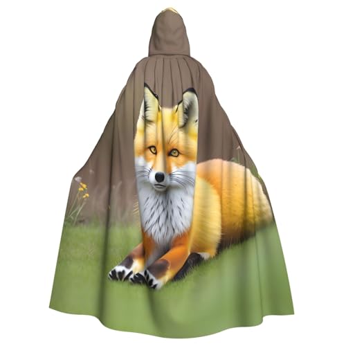 Aakdgd Kapuzenumhang mit gelbem Fuchs-Aufdruck, Halloween, Erwachsene, für Kostümpartys und Themenveranstaltungen von Aakdgd
