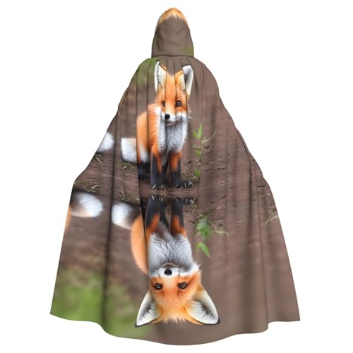 Aakdgd Niedlicher kleiner Fuchs-Druck, Halloween-Umhang mit Kapuze für Erwachsene, für Kostümpartys und Themenveranstaltungen von Aakdgd