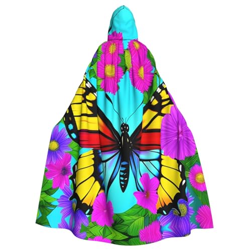 Aakdgd Umhang mit Kapuze, Motiv: Blumen, bunt, Schmetterlings-Druck, Halloween, Erwachsene, für Kostümpartys und Themenveranstaltungen Aakdgd Umhang mit Kapuze, Motiv: Blumen, bunt, Schmetterlings-Druck, Halloween, Erwachsene, für Kostümpartys und Themenveranstaltungen von Aakdgd