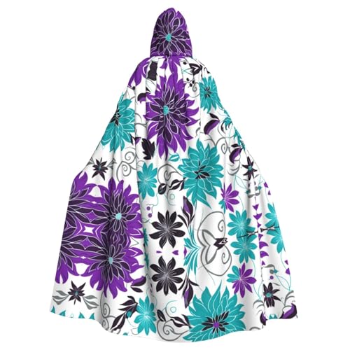 Aakdgd Violette und blaugrüne Blumendrucke, Halloween-Umhang mit Kapuze für Erwachsene, für Kostümpartys und Themenveranstaltungen Aakdgd Violette und blaugrüne Blumendrucke, Halloween-Umhang mit Kapuze für Erwachsene, für Kostümpartys und Themenveranstaltungen von Aakdgd