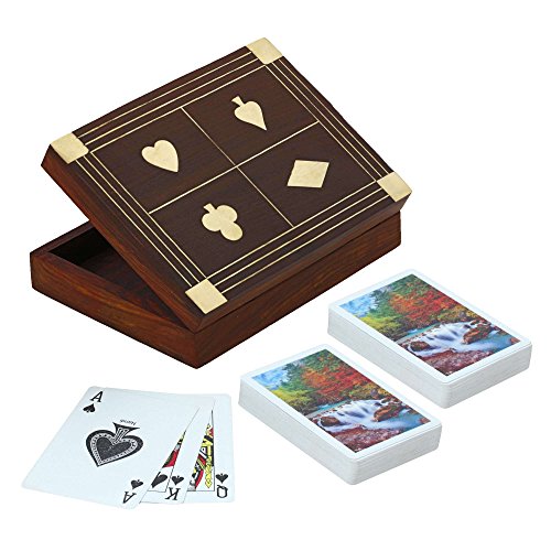 Aakrati Devyom Spielkarten-Deck aus Holz mit Messingeinlage, handgefertigt, Größe 16,7 x 12,9 x 3,8 cm von Aakrati
