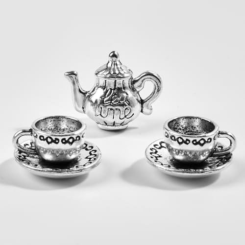 3 Stück Teekanne Teetasse Charm Anhänger Miniatur Teetasse Set Vintage Puppenhaus Café Küche Zubehör für Schmuckherstellung Armband DIY handgemachtes Zubehör von Aanxufa