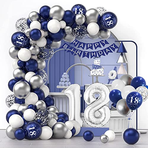18. Geburtstag Deko Set - Luftballons, Mann, Happy Birthday Girlande, Blau Silber Konfetti Ballons, Party Decorations von Aapxi