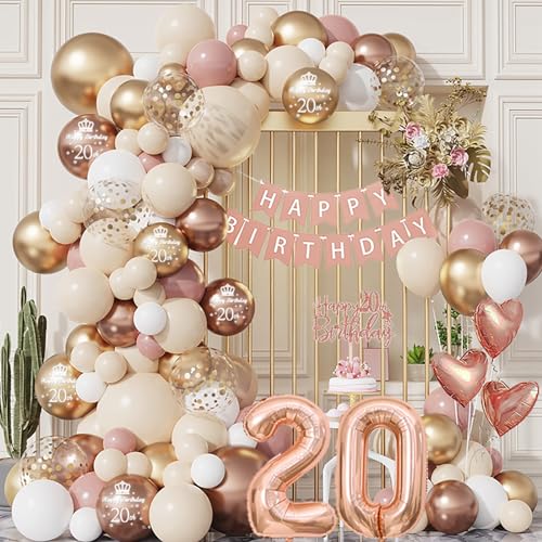 20 Geburtstag Deko 20. Geburtstag Frau Rosa Rosegold Beige Gold - 20. Geburtstag Luftballons Mädchen - Happy Birthday Girlande Party Geburstagsdeko Geschenk 20 ballon Luftballon zahlen 20 xxl Balonen von Aapxi