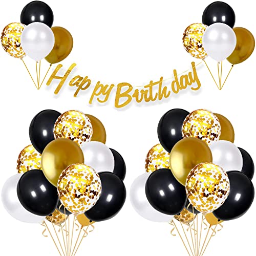 Aapxi Happy Birthday Girlande Deko Luftballons Schwarz Gold Geburtstag Set,60 Stück 35cm Latex Luftballon Geburtstag Dekoration,Ballons Girlande Geburtstagsdeko Party Deko(Golden Schwarz) von Aapxi