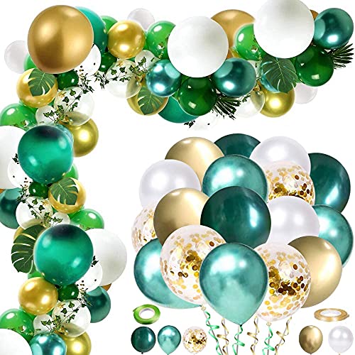 Aapxi 80 Stück Party Luftballons Grün White Gold Ballons,Metallischen Grüne Luftballons konfetti Geburtstagsdeko Kinder Taufe hochzeit luftballon Partyzubehörsets (Dschungel-Party-Set) von Aapxi