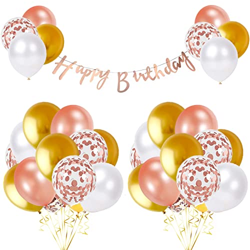 Aapxi Happy Birthday Girlande Luftballons Rose gold Geburtstagsdeko Set,60 Stück 35cm Rosegold Gold Weiß Geburtstag Deko Mädchen, Birthday Decorations Banner Party Deko (Rosegold Gold) von Aapxi