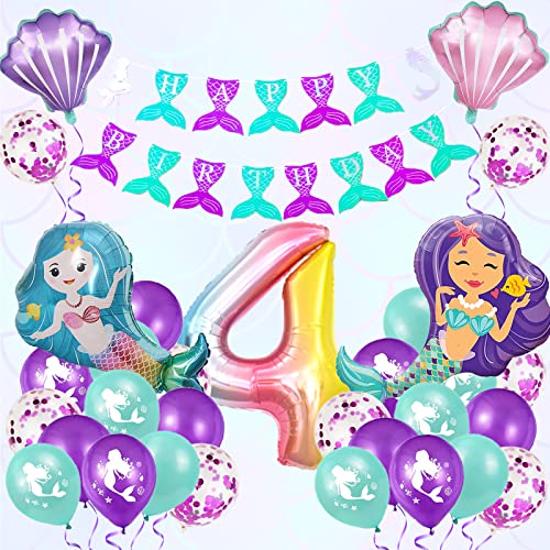 Aapxi Meerjungfrau Geburtstag Deko Luftballons,4 Jahre Alt Kindergeburtstag Deko Luftballon,Mädchen Geburtstag Deko XXL Regenbogen Zahlen Folienballon,Happy Birthday Girlande von Aapxi