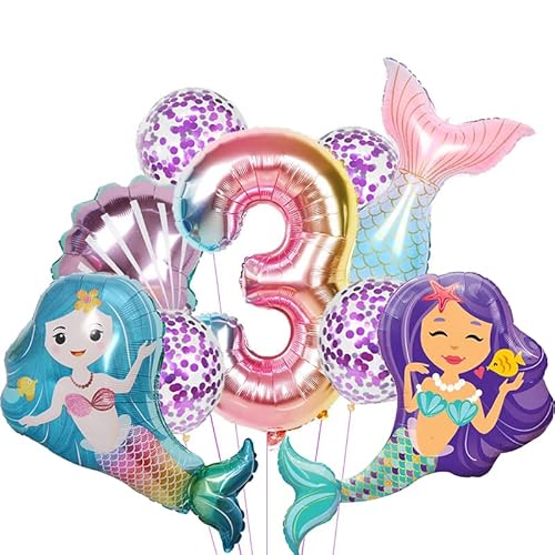 Aapxi Meerjungfrau Luftballons set 3 Jahr - Meerjungfrau Kindergeburtstag deko 9 Stücke xxl Folienballon,Geruchloser Heliumballon der Lange Zeit Schwimmt Geburtstag Dekoration Ballon Mädchen Aapxi Meerjungfrau Luftballons set 3 Jahr - Meerjungfrau Kindergeburtstag deko 9 Stücke xxl Folienballon,Geruchloser Heliumballon der Lange Zeit Schwimmt Geburtstag Dekoration Ballon Mädchen von Aapxi