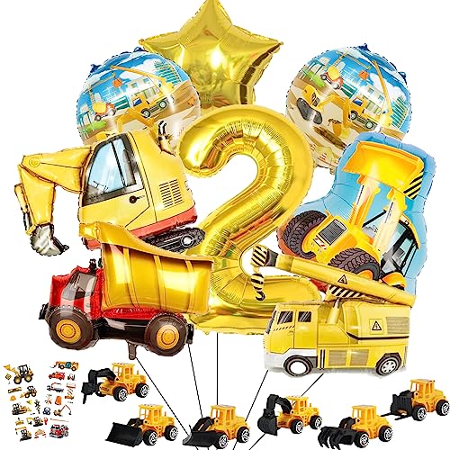 Bagger kinder 2. jahre luftballons geburtstag Deko set,geburtstagsdeko baustelle - Mit 6 Stück Bau-LKW-Modell Spielzeuggeschenken und Aufklebern von Aapxi