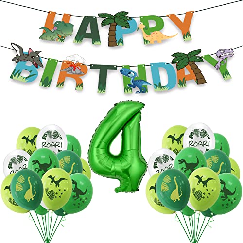 Dino Luftballon Geburtstag 4 Jahr Jungen,dino deko kindergeburtstag,Riesen Grün Folienballon 4,Happy birthday dinosaurier Girlande für Geburtstag Party Deko Dschungel Thema Party Dekoration (4) von Aapxi