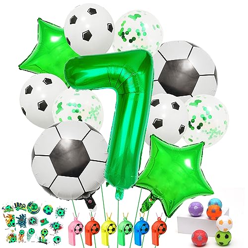 Fussball Luftballon 7 Jahre,Folienballons Fußball,Geburtstagsdeko Fußball, Konfetti-Ballon für Kinder Party Dekoration Junge Geburtstag Mit Fußball-Aufklebern und fussball geschenke (Grün 7) von Aapxi