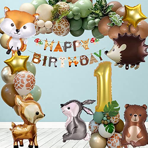 Geburtstag Deko Mädchen Junge - Dschungel Kindergeburtstag Birthday Decorations - Wild One Luftballons Girlande1.Geburtstag mit Tierfolienballons, Geburtstagsbanner,Latexballons, Herzballons von Aapxi
