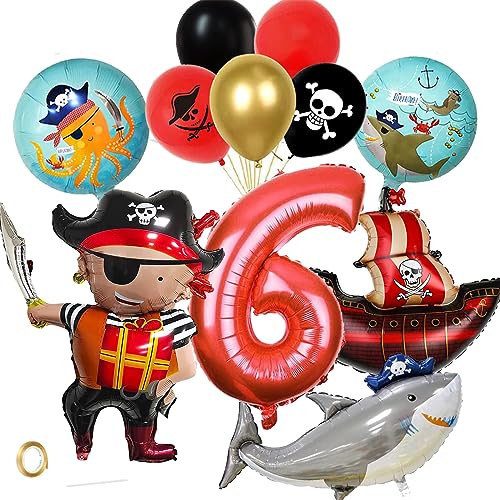 Piraten Kindergeburtstag Deko 6 Jahre- Piraten Geburtstag 6 Jahre Junge - Piraten Deko Kindergeburtstag mit Piratenschiff Spielzeug Piraten Luftballons 6 Piratenparty Deko Luftballons Geburstag von Aapxi