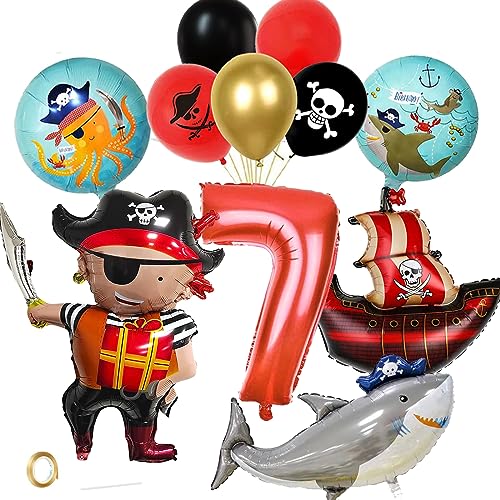 Piraten Kindergeburtstag Deko 7 Jahre- Piraten Geburtstag 7 Jahre Junge - Piraten Deko Kindergeburtstag mit Piratenschiff Spielzeug Piraten Luftballons 7 Piratenparty Deko Luftballons Geburstag von Aapxi