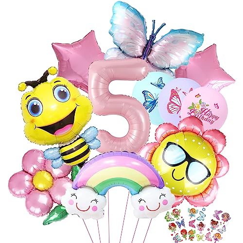 Tiere Garten Luftballons set 5 Jahr - Kleine Bienen und Schmetterling Kindergeburtstag deko 17 Stücke xxl Folienballon,Regenbogenbrücke ballons Geruchloser Heliumballon der Lange Zeit Schwimmt (5Jahr) von Aapxi
