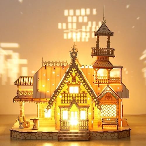 Aartner 3D Puzzle Erwachsene mit Licht, Villa Modellbausatz Erwachsene, USB Wooden Puzzle Architecture Home Decor Geschenk, Home Desk Decoration Gift for Teens and Adults von Aartner