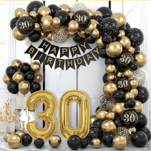 Aatpuss 30 Geburtstag Deko, 30 Geburtstag Männer, Geburtstagdeko Mit Jubel Banner Happy Birthday, Nummer 30 Folienballons, Zeichen 30 Jahre Mann Frauen Für Schwarz von Aatpuss