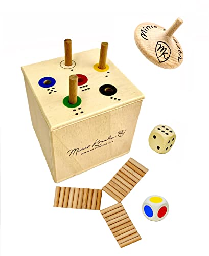 Ab in die Box Spiel Maxi 8 x 8 cm + Gratis 1 Minis Holzkreisel | Spaß für die ganze Familie zum Lernen von Zahlen und Farben | Würfelspiel | Reisespiele für unterwegs von Ab in die Box