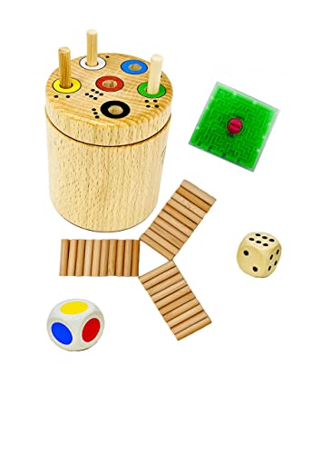 Spiel: Ab in die Box rund + Gratis 1 Minis Holzkreisel| Spaß für die ganze Familie und für Kinder ab 2 zum Lernen von Zahlen und Farben | Lernspiel | Würfelspiel | Reisespiele für unterwegs von Ab in die Box