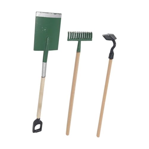 1 Satz Puppenhaus-Gartenarbeit Miniaturen Gartengeräte Mini-Schaufel gartenwerkzeug hühner Holzgriff Miniatur-Outdoor-Tools Mini-Gartenhandwerkzeuge Eisen Green Abaodam von Abaodam