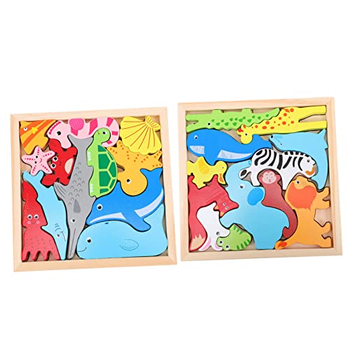 2 Sätze Holzpuzzle Tiermotiv Teiliges Montessori Puzzle für Fördert Balance Hand Augen Koordination und Naturerfahrung Sicher aus Hochwertigem Holz von Abaodam