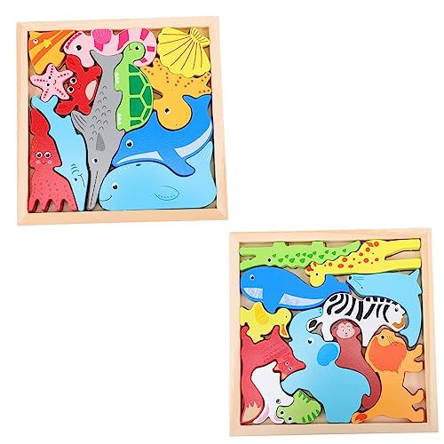 2 Sätze Holzpuzzle für Teiliges Tier Stapelspielzeug aus Hochwertigem Holz Fördert Kreativität und Motorik für Kleinkinder und Vorschulkinder von Abaodam