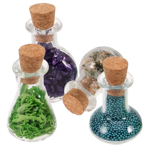 4 Stück Puppenhauszubehör Mini-Flaschen Mit Korken Miniatur-glasflaschen Winzige Gläser Niedliche Mini-wunschflasche Treibflaschen Mit Stein von Abaodam