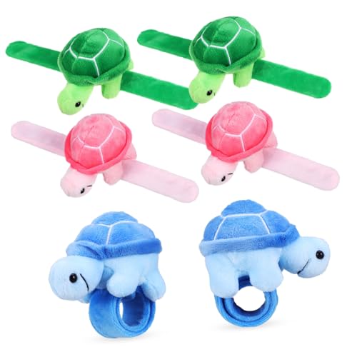 6 Stück Plüsch Tier Slap Bracelets Schildkröten Snap Armbänder für Dekoration und Weiche und Bequeme Handgelenkarmbänder für Partys und Geburtstagsfeiern von Abaodam