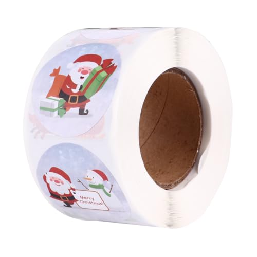 Abaodam 1 Rolle 500 Stück Weihnachtsaufkleber Weihnachtsplüschtiere Weihnachtsmann Dekoration Weihnachtsdeko Weihnachtsanhänger Aufkleber Kupferplatte von Abaodam