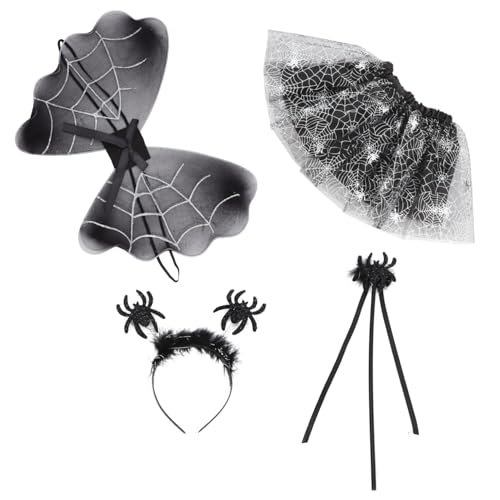 Abaodam 1 Satz Aufführungsset für Spinne Flügel Kostüme Halloween-Attacken halloween-dekoration Halloween-Kleid Festtagskleidung Halloween-Zauberstäbe Kinderrock Haarband Abs Black von Abaodam