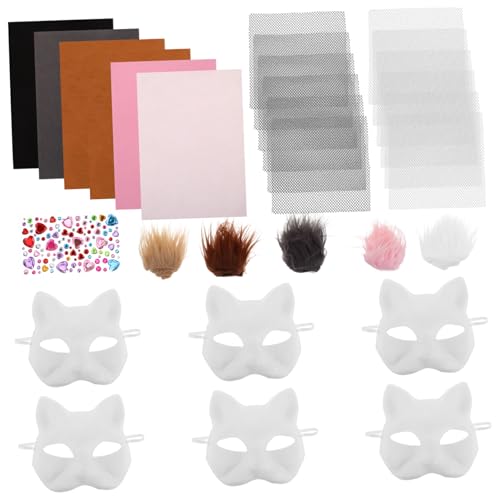 Abaodam 1 Satz Diy Katzenmaske Leere Anmalbare Maske für Maskerade und Cosplay Filzstoff und Kunstaugen Mesh für Kreative Designs und Partys von Abaodam