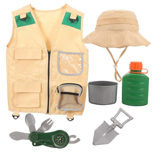 Abaodam 1 Satz Erforscher Kostüm für Teiliges Outfit mit Weste Hut Schaufel Kanne und Kompass für Outdoor und Rollenspiele für Kleine von Abaodam