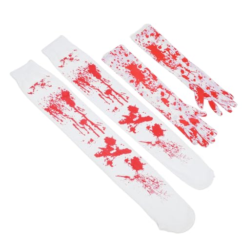 Abaodam 1 Satz Halloween-Blutflecken-Set Halloween blutige Strümpfe Zubehör Halloween-Handschuhe Mantel Cosplay Bluthandschuhe und Strümpfe blutbefleckte Kostümhandschuhe Elasthan Weiß von Abaodam