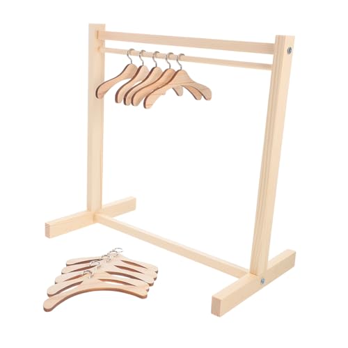 Abaodam 1 Satz Holzpuppen Kleiderständer Miniatur Puppenbekleidungsregal mit Hängern Möbelzubehör für Puppenhäuser zur Präsentation und Organisation von Kleidern von Abaodam