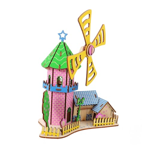 Abaodam 1 Satz Holzpuzzle Windmühlenhaus Modell DIY Bausatz aus Stabilem Holz Kreatives Puzzle für und Tolles für von Abaodam