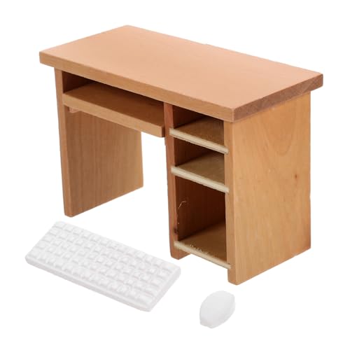 Abaodam Handgefertigter Miniatur-Schreibtisch Für Jungen Und Mädchen Mini-puppenhausmöbel Spielzeug Mit Simulations-Tastatur- -dekorationsset von Abaodam
