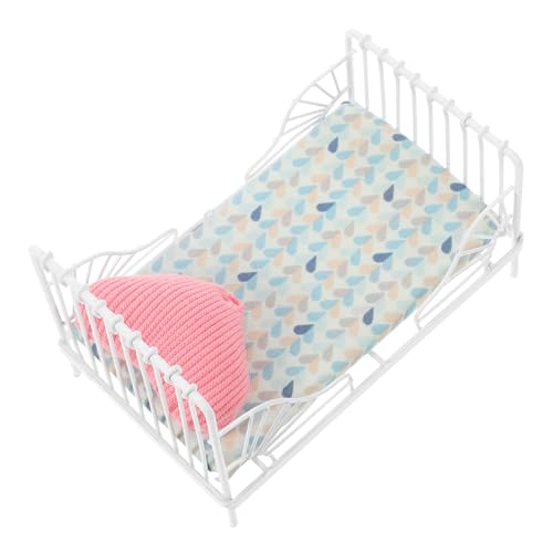 Abaodam Miniatur Puppe Bett Set Eisen Handwerk Bett Modell Spielzeug Für Puppenhaus Zubehör von Abaodam