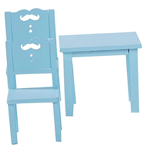 Abaodam 1 Satz Puppenstubentisch und Stühle für kinderspielzeug Kid Toys Mini- -Tischdekoration Puppenhäuser Puppenhausdekorationen winziger Tischstuhl hölzern Sky-Blue von Abaodam
