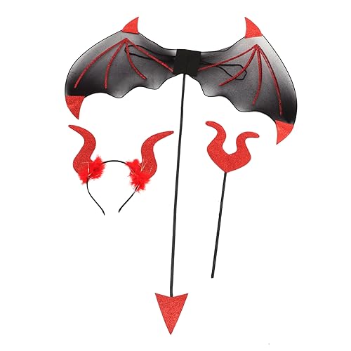 Abaodam 1 Satz Teufelsflügel Dämonenkostüm Halloween-Teufel-Zubehör Stirnband mit Teufelsohren Halloween schminke Halloween Make up Halloween -Requisite Halloween -Dekoration Plastik rot von Abaodam