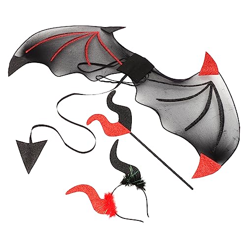 Abaodam 1 Satz Teufelsflügel Mantel Halloweenkostüm Halloween-Fledermausflügel Halloween schminke Halloween Make up Halloween Teufel Cosplay Requisiten Stirnband aus Teufelshorn Eisendraht von Abaodam