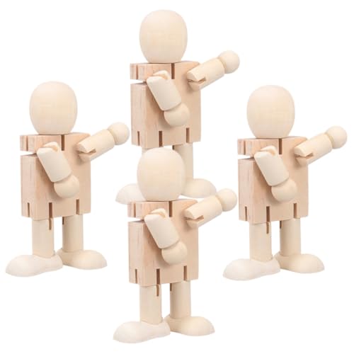 Abaodam 1 Satz Unfertige Puppen Selber Machen Cool Bausätze Roboter DIY- Aus Holz Gelenkig Verstellbare Holzfiguren Kleine Holzpuppen Hölzern 4 Stück von Abaodam