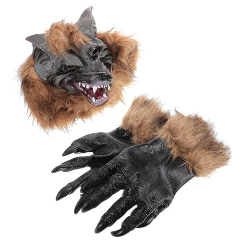 Abaodam 1 Satz Wolfskopf Maske mit Krallenhandschuhen Gruselige Halloween Verkleidung für Erwachsene für Cosplay Partys und Werwolf Themenfestivals Abaodam 1 Satz Wolfskopf Maske mit Krallenhandschuhen Gruselige Halloween Verkleidung für Erwachsene für Cosplay Partys und Werwolf Themenfestivals von Abaodam