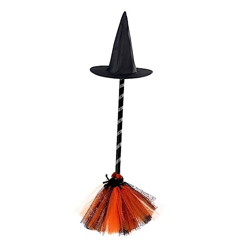 Abaodam 1 Satz Zauberhut Besen Stütze Spielzeugbesen Outfits Besenstiel Böser Hexenhut Halloweenkostüm Hexenhut Und Besen Hexenbesen Ornament Geisterkostüm Maske Orange Gittergewebe von Abaodam