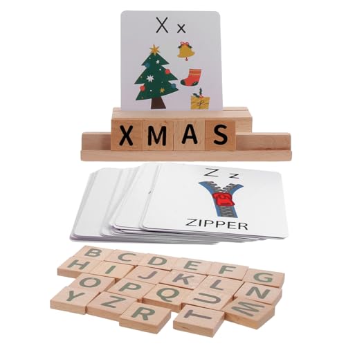 Abaodam Pädagogisches Kinderspielzeug – Alphabet-lernset Aus Holzblöcken Für 1–3-jährige Mit Englischen Wörtern Buchstabierblöcken Und Lernkarten von Abaodam