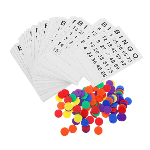 Abaodam 1 Set Bingo-Karten Spielchips Bingo-Ausrüstung Bingo-Marker Zählscheiben Bingo-Zubehör Ersatz Partyspiel-Versorgung Kunststoff Bingo-Chips Bingo-Chips für Spiele Spiel Münzen Papier von Abaodam