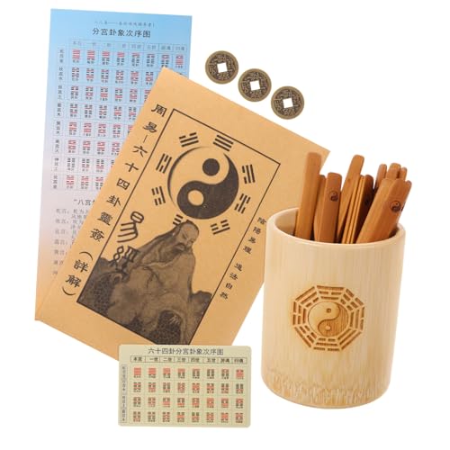Abaodam 1 Set Chinesische Wahrsager-Bambusstäbe mit kompaktem Eimer und Anleitung (evtl. nicht in deutscher Sprache), Vintage-Requisiten für interaktives Spiel und Feng Shui-Übungen von Abaodam